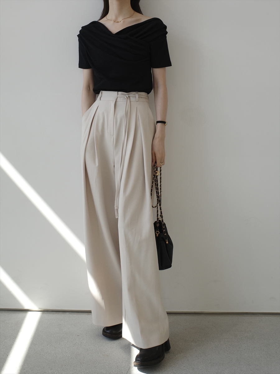 カットソー(長袖/七分) amel  drape design tops NEW】drape design half sleeve top / black amel